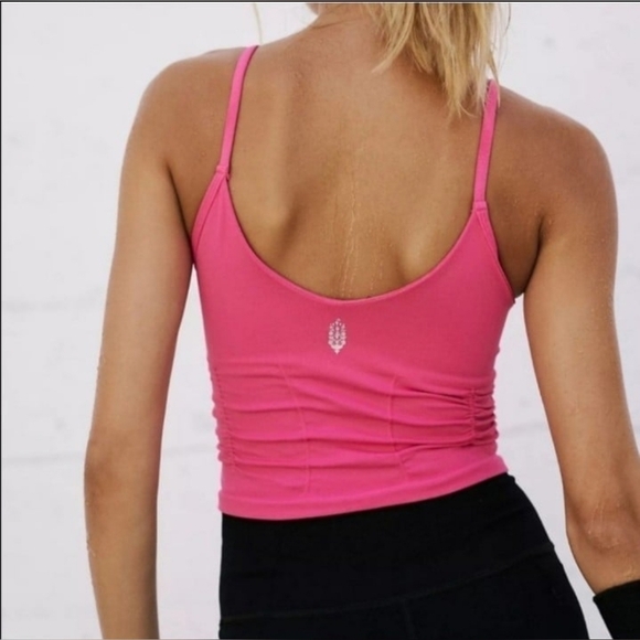 Pink Free People Movement Good Karma Ruched Crop Tank Size XL - Picture 2 of 3